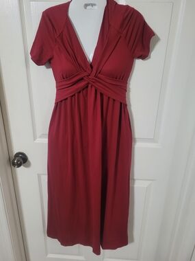 SHEIN Red Knot-Front V-Neck Midi Dress